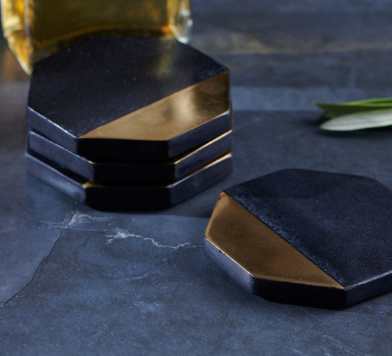 Black Marble &amp; Brass Coasters (set of 4)