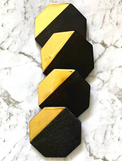 Black Marble &amp; Brass Coasters (set of 4)