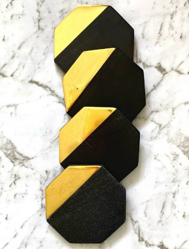 Black Marble &amp; Brass Coasters (set of 4)