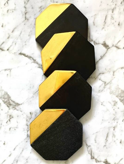 Black Marble &amp; Brass Coasters (set of 4)